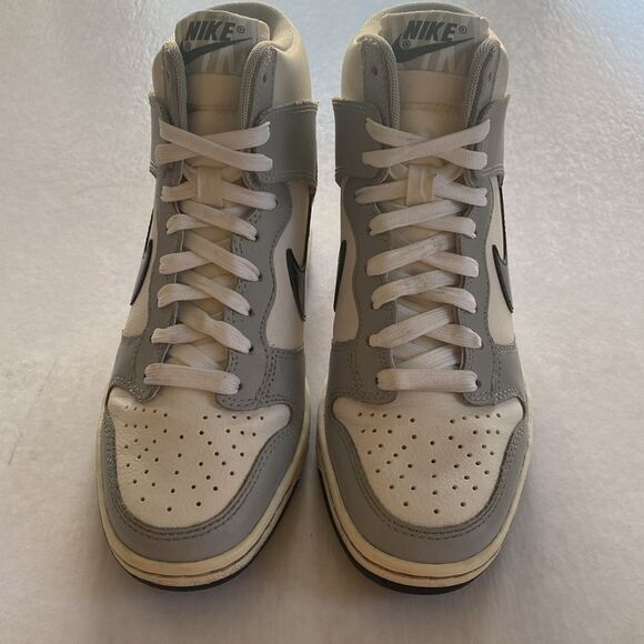 NIKE Women’s Dunk Sky High Hidden Wedge Gray White Leather Shoes # 528899-011  5 - Picture 2 of 9